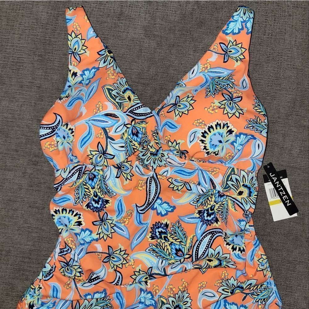 Jantzen's Womens orange Persephone Floral Surplice One Piece Swimsuit Si… - Picture 5 of 12